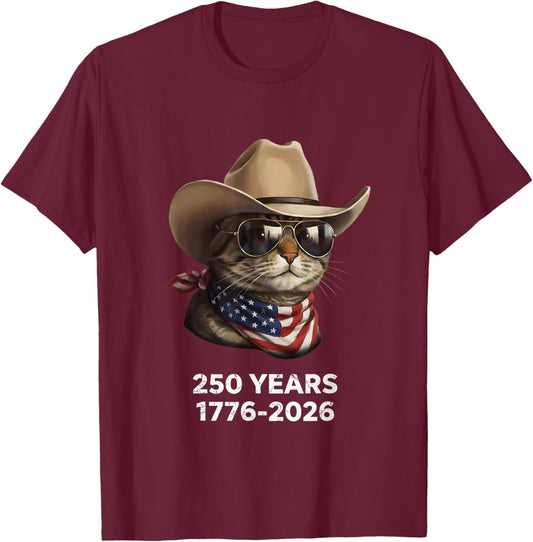 Cat Flag 250 Years 1776-2026 250th Birthday T-Shirt - T-Shirt | Maroon