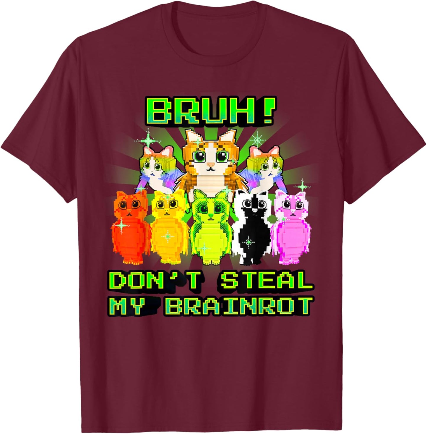 Bruh Don't Steal My Brainrot Funny Meowl Meme for Boys Kids T-Shirt - T-Shirt | Maroon