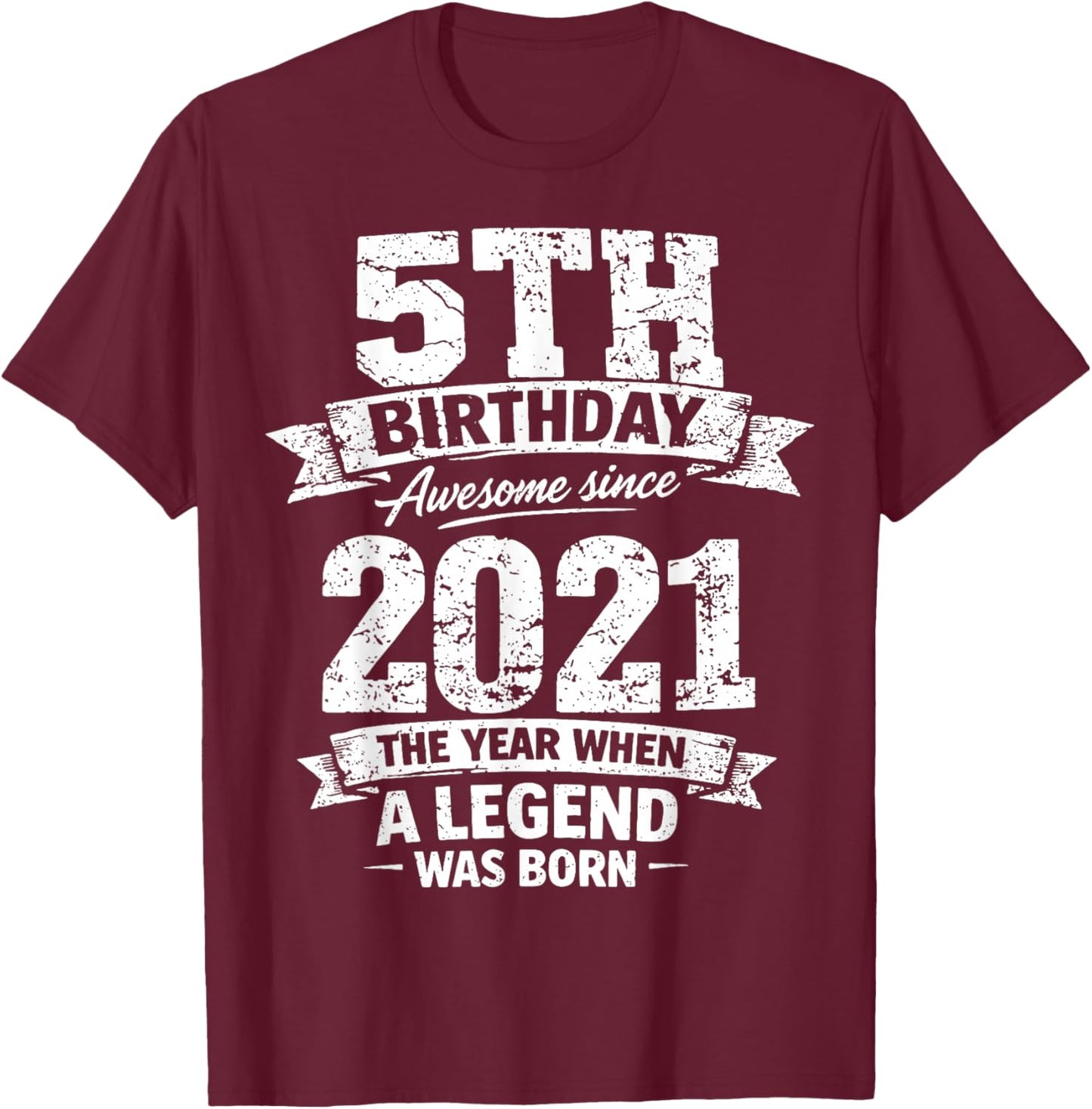5 Year Old Vintage Awesome Since 2021 5th Birthday T-Shirt - T-Shirt | Maroon