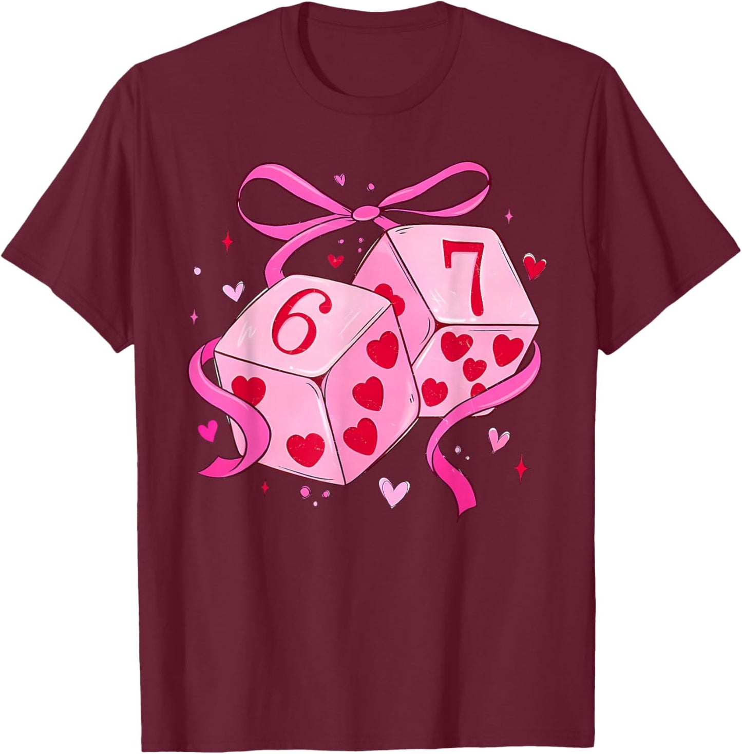 Preppy Six Seven Valentine Funny Coquette Valentine T-Shirt - T-Shirt | Maroon