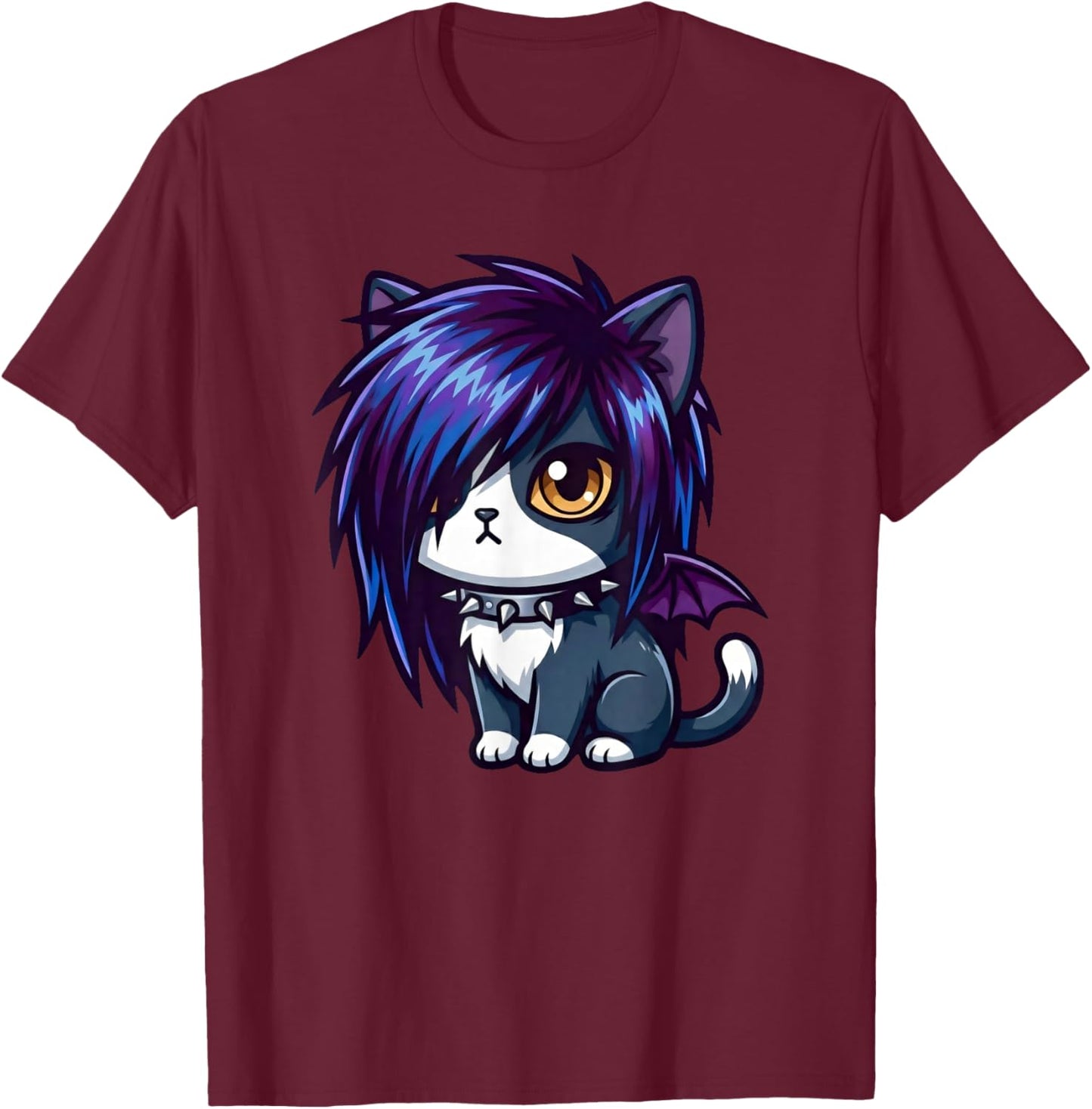Cute Goth Cat Emo Gothic Cat Kitty Kawaii Kids Boys Girls T-Shirt - T-Shirt | Maroon