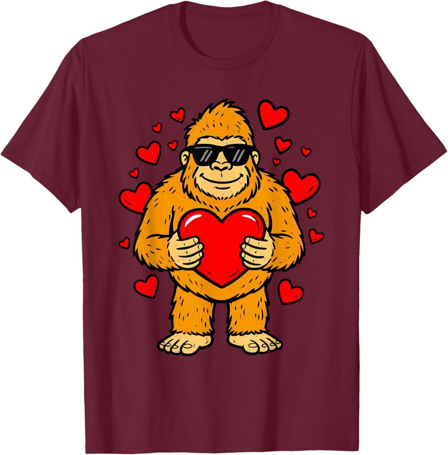 Bigfoot Holding Heart Valentines Day Sasquatch Men Boys Kids T-Shirt - T-Shirt | Maroon