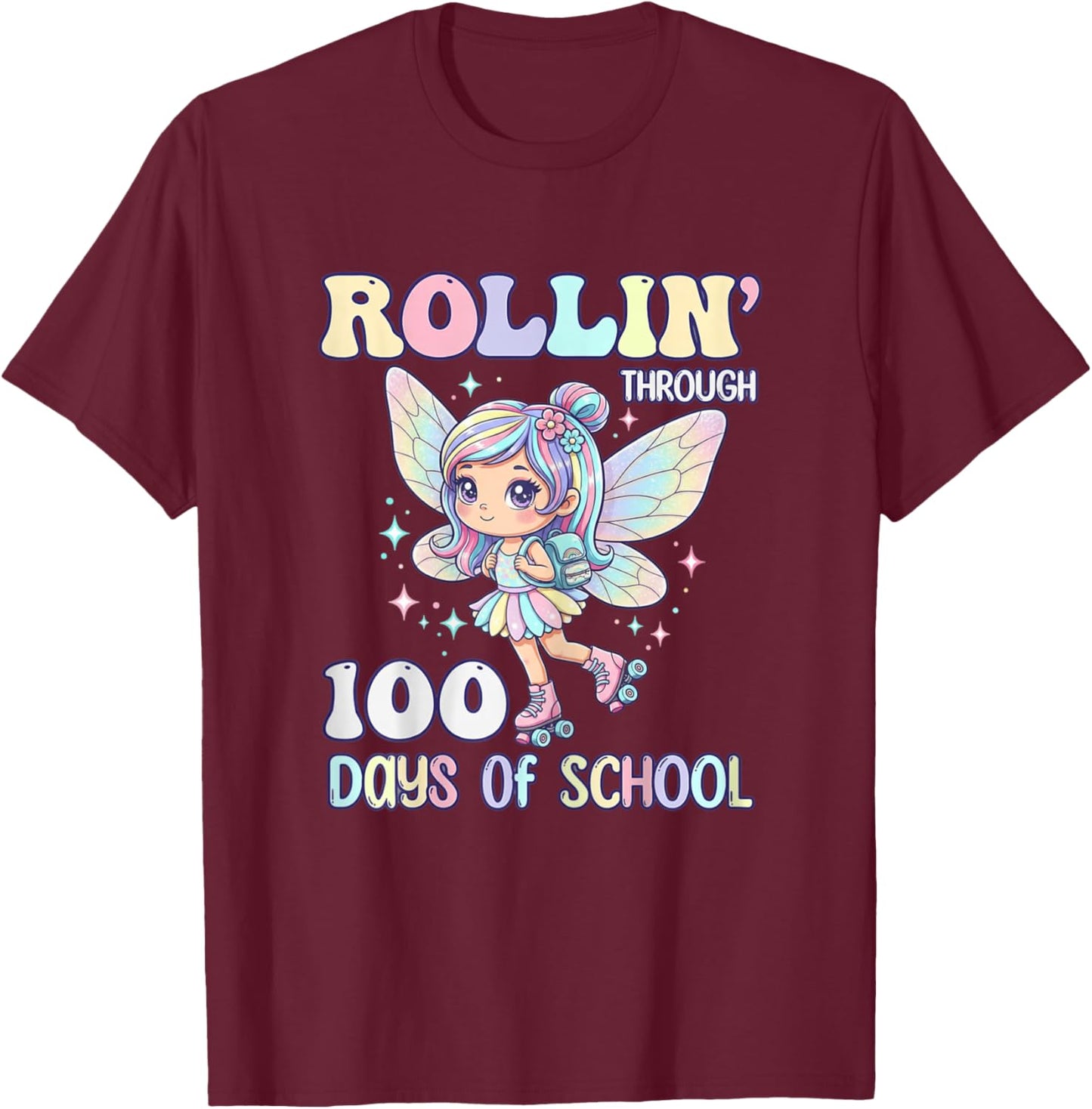 Fairy Outfit Girl 100 Days of School Girls Teacher T-Shirt - T-Shirt | Maroon
