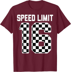 Speed Limit 16 Race Car Teen Driver 16th Birthday T-Shirt - T-Shirt | Maroon