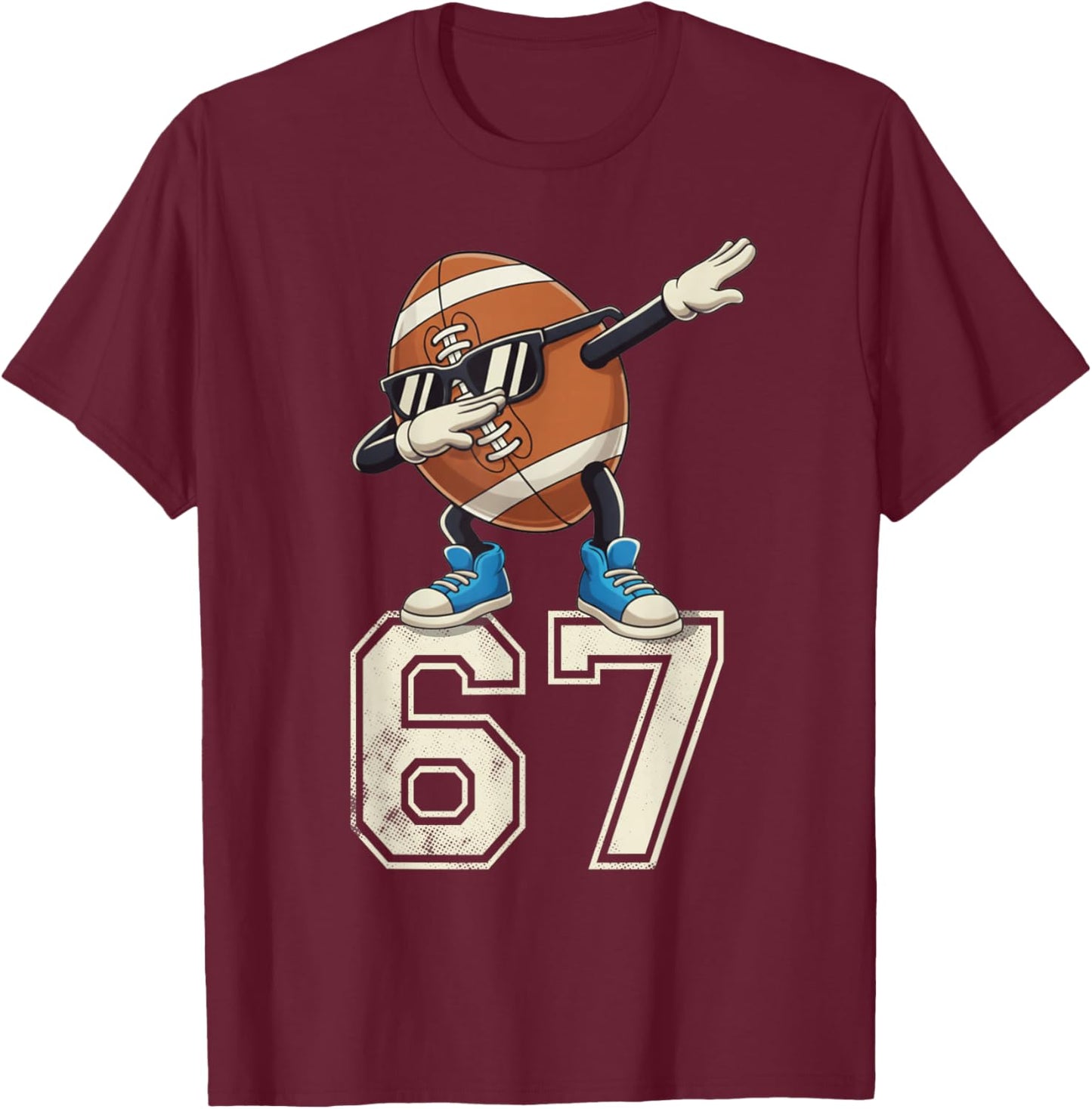 Boys Kids 67 Six Seven Sunglasses Dabbing Football Lover T-Shirt - T-Shirt | Maroon
