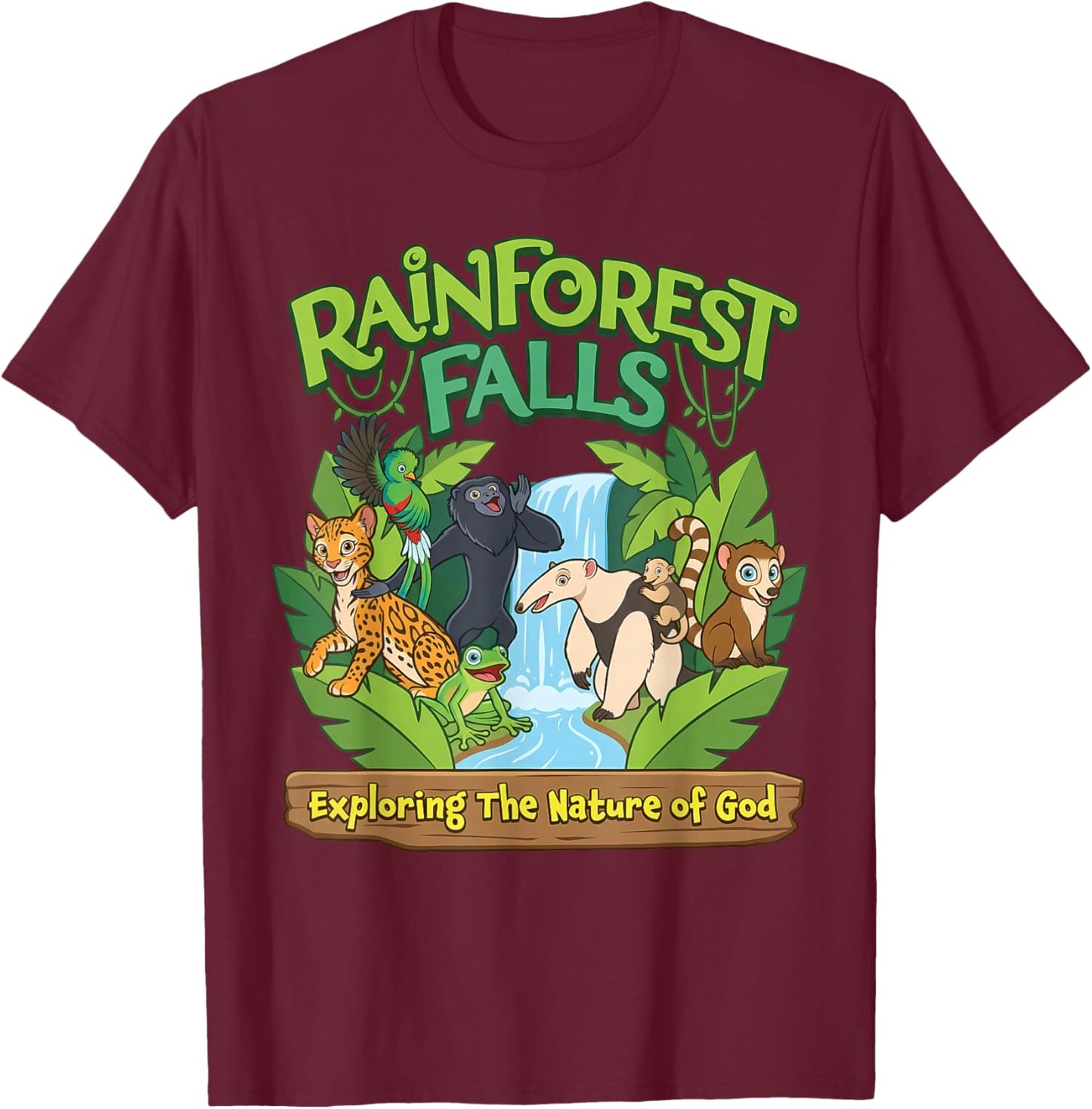 Kids VBS 2026 Rainforest Falls Exploring The Nature of God T-Shirt - T-Shirt | Maroon