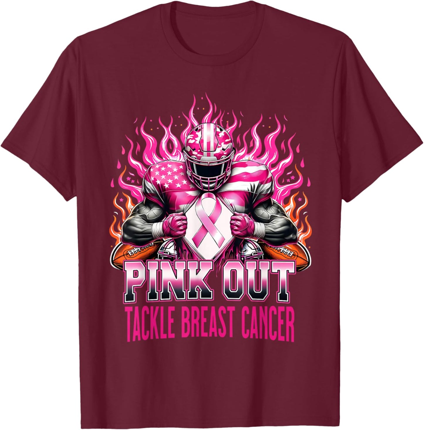 Pink Out Tackle Football Breast Cancer Awareness Men Boys T-Shirt - T-Shirt | Maroon