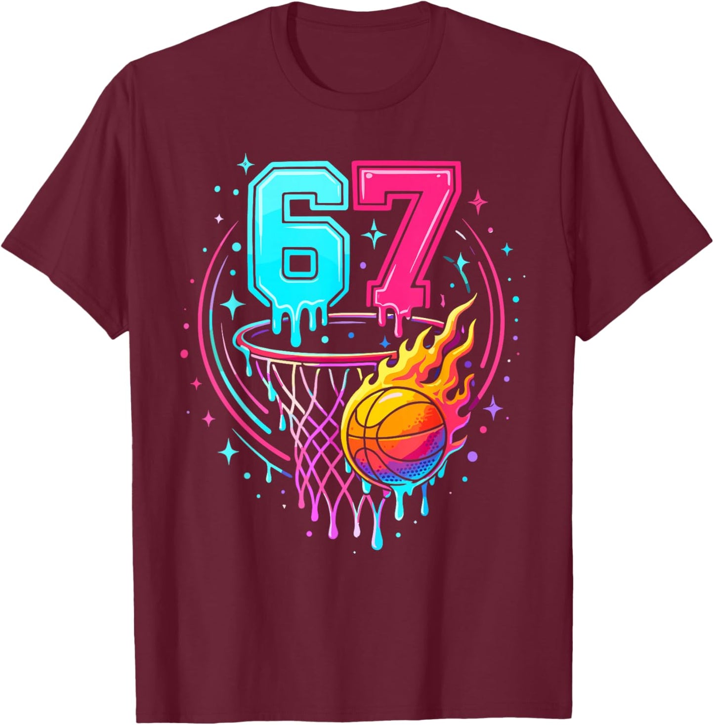 67 Basketball Ice Cream Drip Six Seven Bball T-Shirt - T-Shirt | Maroon