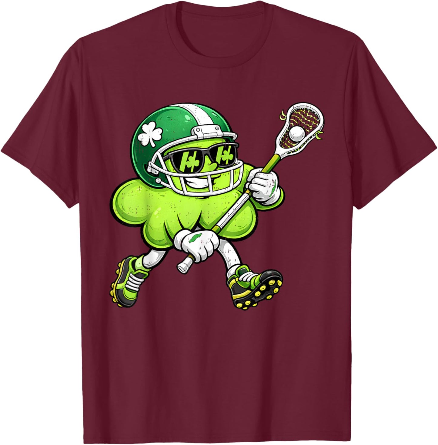 Lacrosse St Patricks Day Boys Kids Lax Sport Green Shamrock T-Shirt - T-Shirt | Maroon