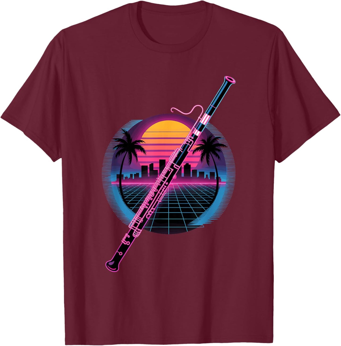 Retro Synthwave Bassoon Bassoonist T-Shirt - T-Shirt | Maroon