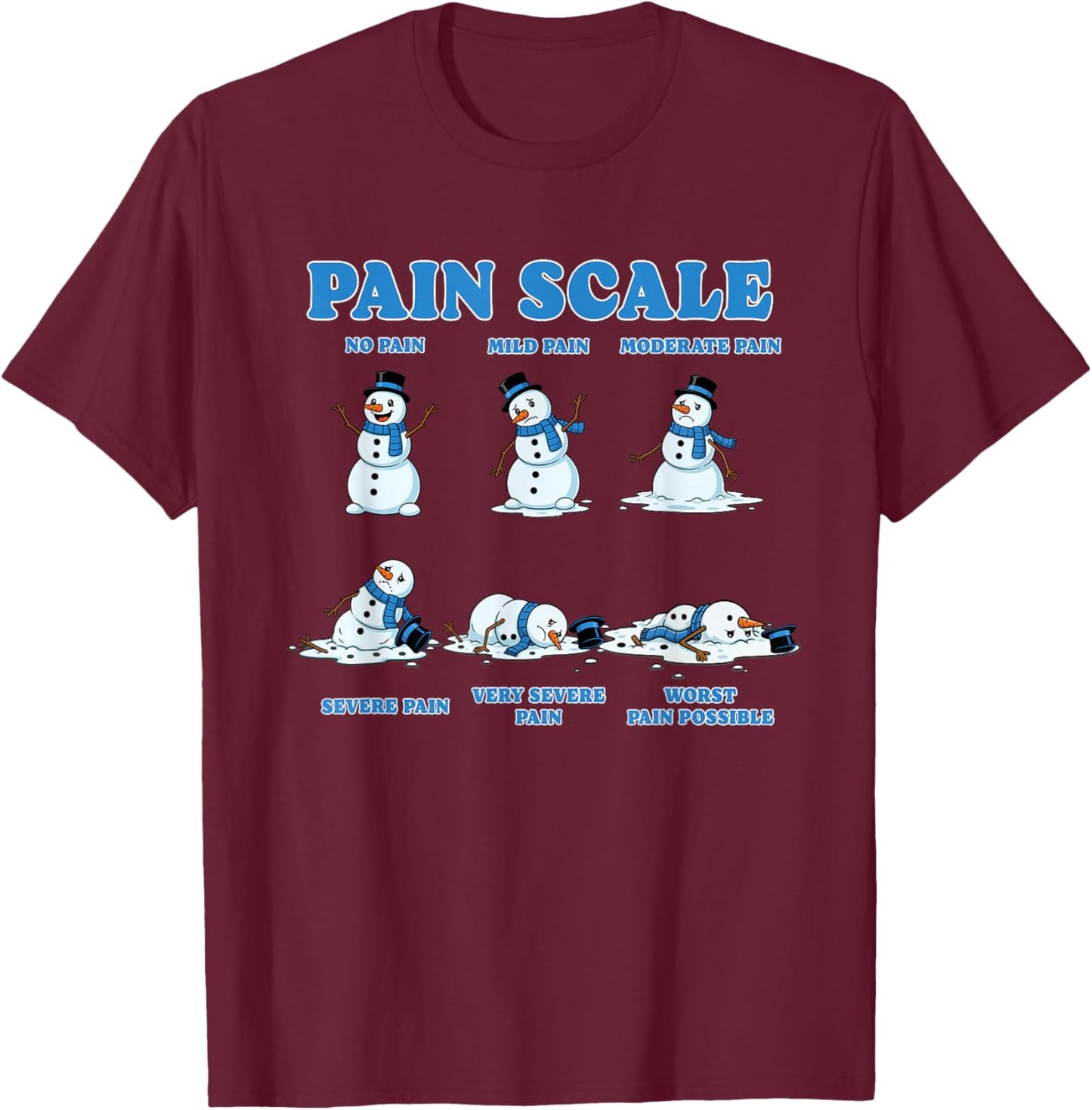 Pain Scale Snowman, Nurse Xmas Triage, and Pain Assessment T-Shirt - T-Shirt | Maroon
