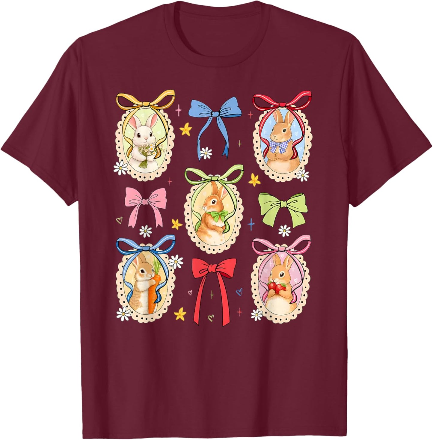 Easter Bunny Cute Coquette Bow Floral Men Women Kids T-Shirt - T-Shirt | Maroon
