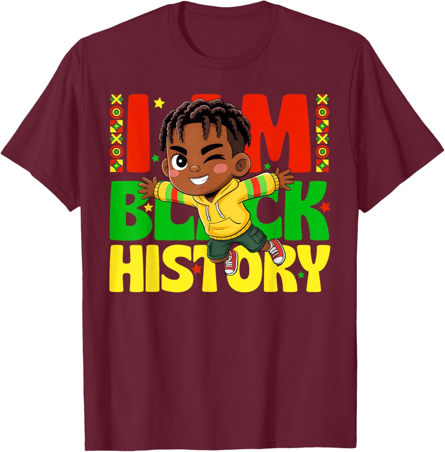 I Am Black History Afro Boy Kids Black History Month T-Shirt - T-Shirt | Maroon