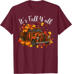 It's Fall Y'all Pumpkin Truck Autumn Tree Hello Fall T-Shirt - T-Shirt | Maroon