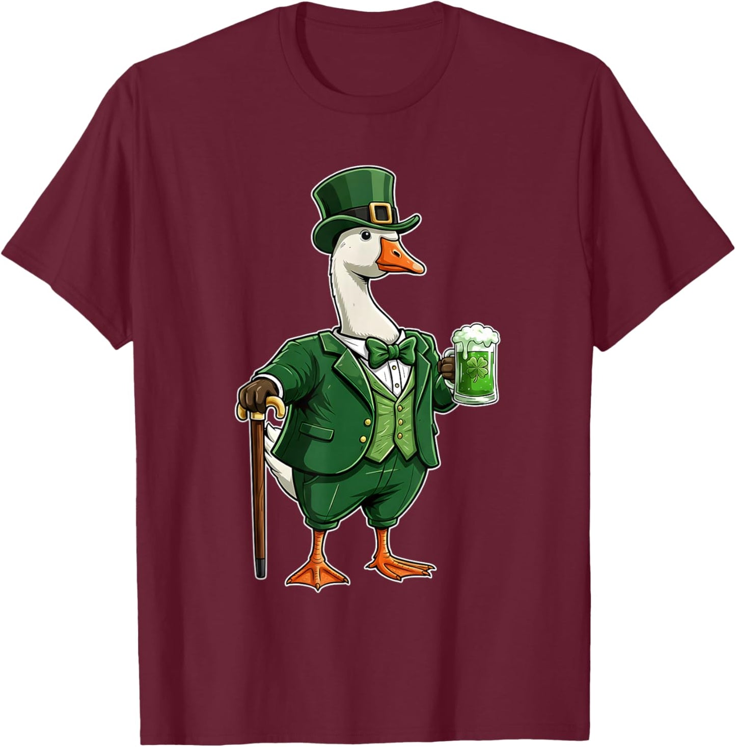 Funny Lucky Goose St Patrick’s Beer Shamrock Irish Goose T-Shirt - T-Shirt | Maroon