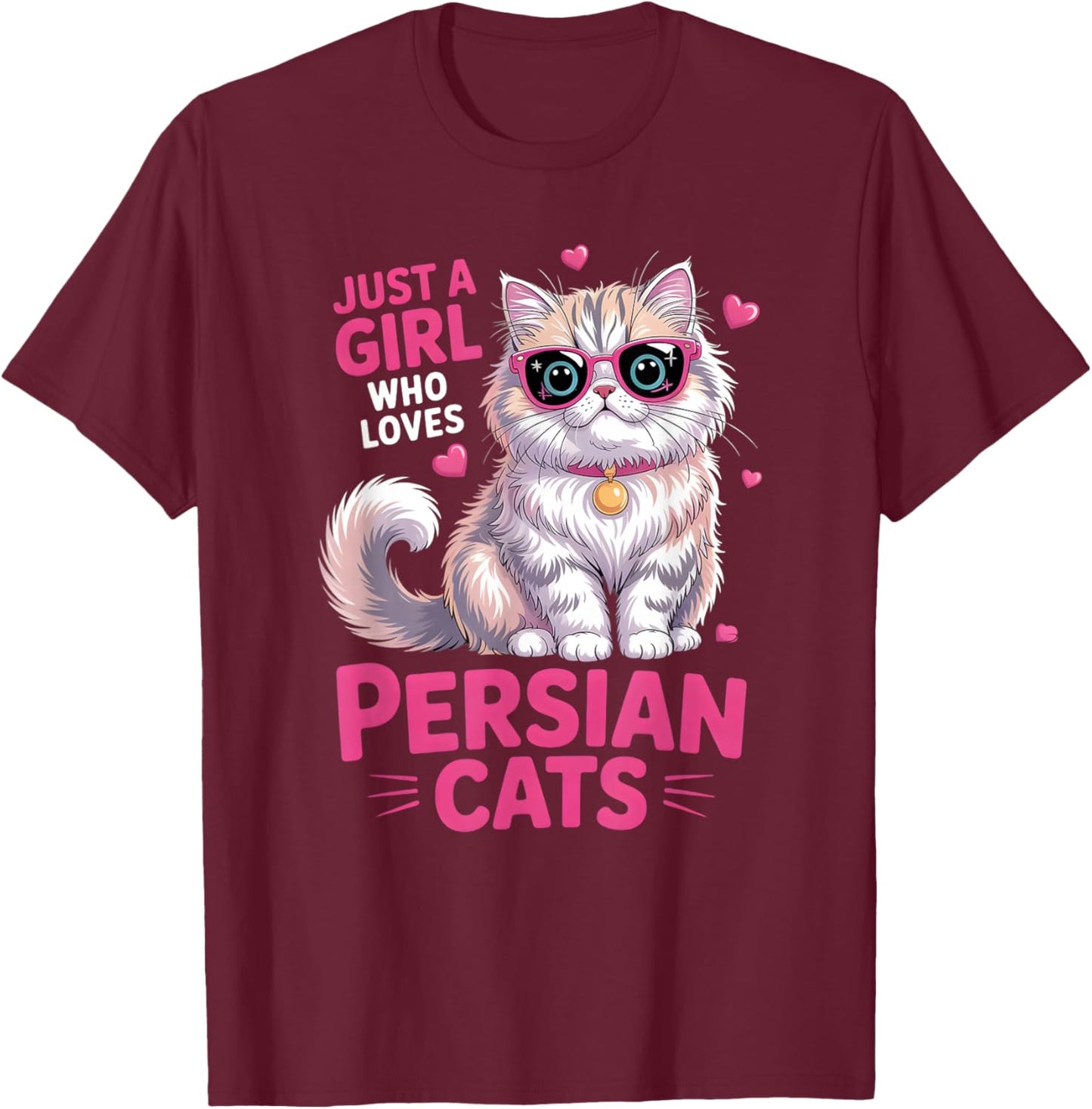 Girls Persian Cat T-Shirt - T-Shirt | Maroon