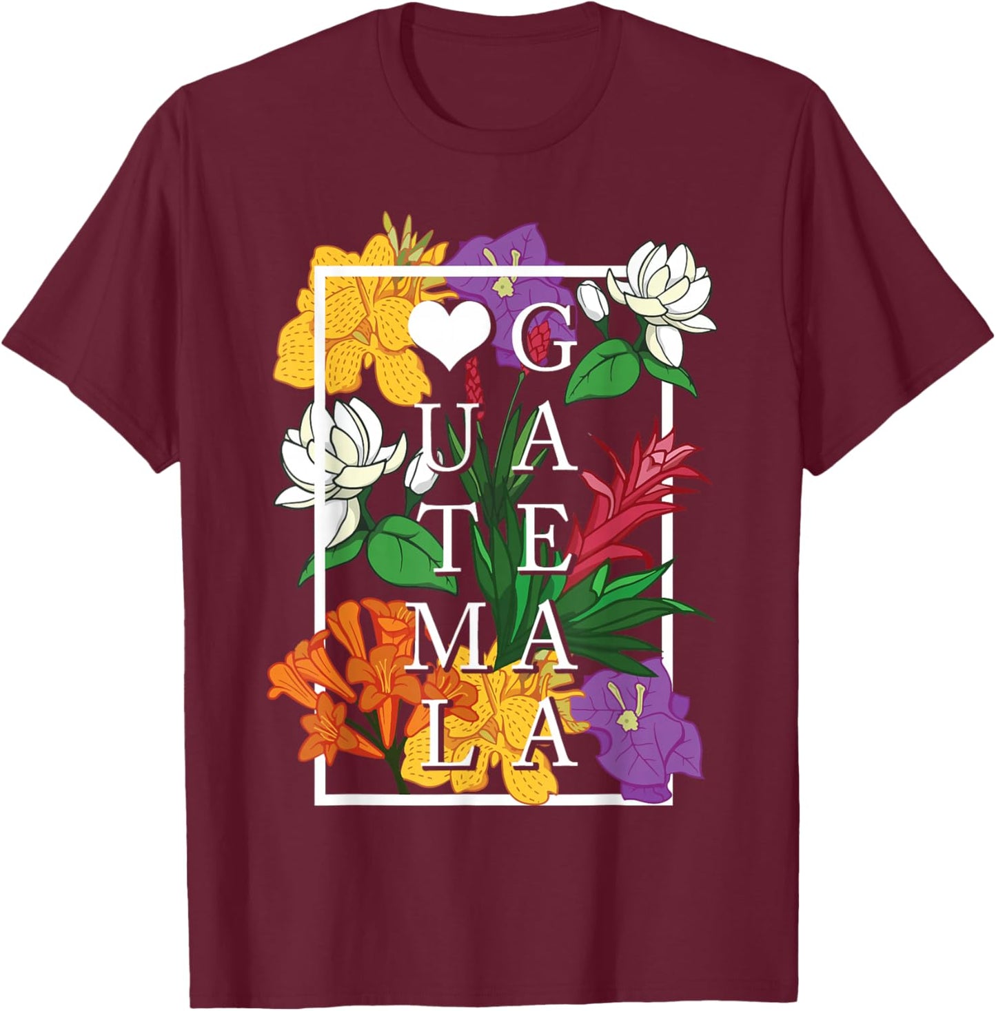 Guatemala Wildflower Pride Floral T-Shirt - T-Shirt | Maroon