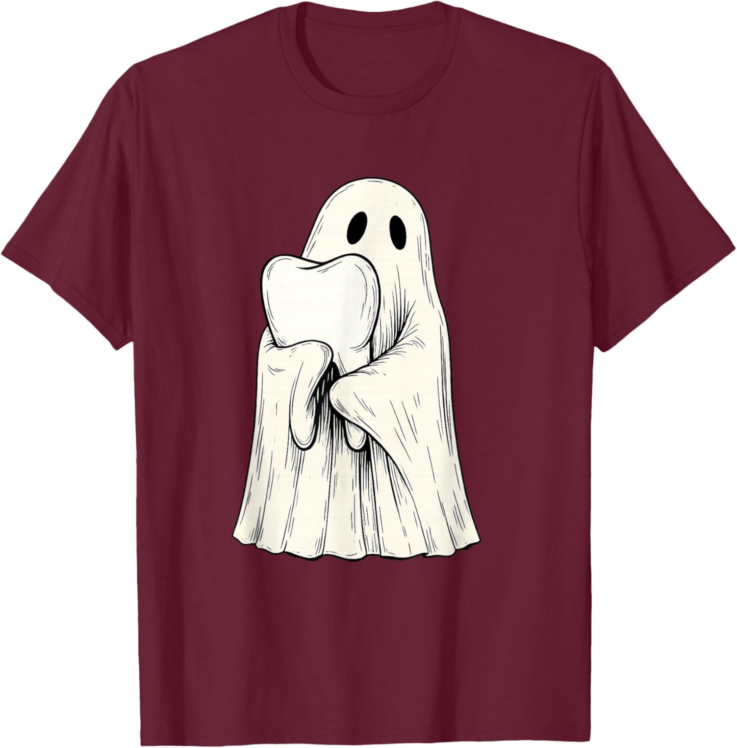 Cute Halloween Dental Molar Tooth Ghost Dentist Costume T-Shirt - T-Shirt | Maroon