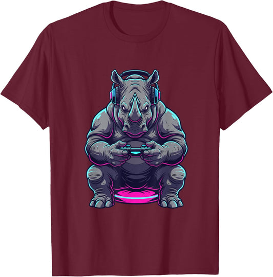 Rhino Funny Video Games Rhino T-Shirt - T-Shirt | Maroon