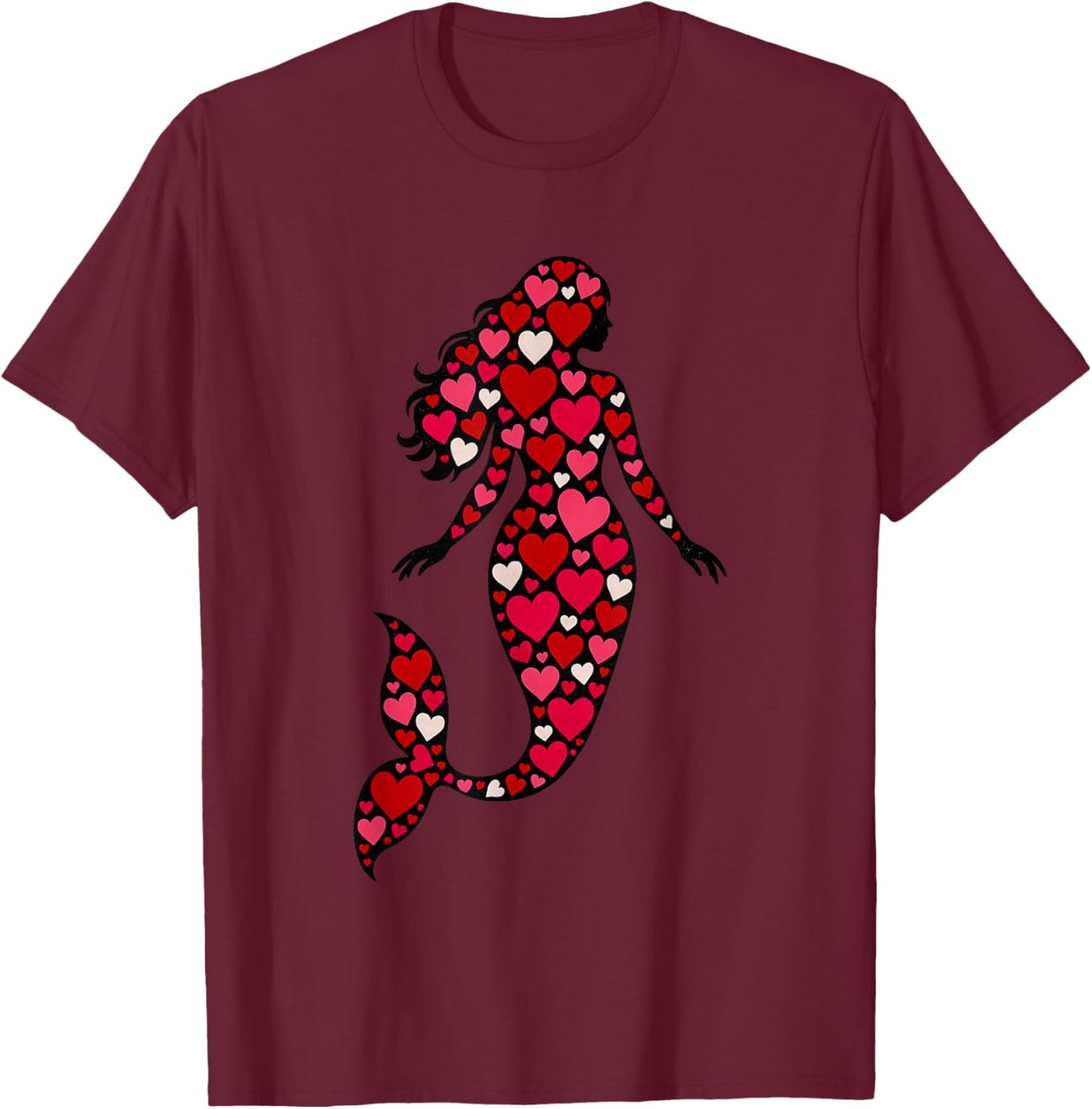 Pink Red Heart Valentines Day Girls Mermaid T-Shirt - T-Shirt | Maroon