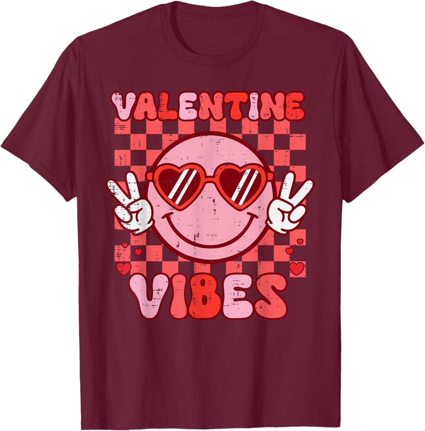 Valentine Vibes Peace Vintage Valentine Women Men Kids T-Shirt - T-Shirt | Maroon