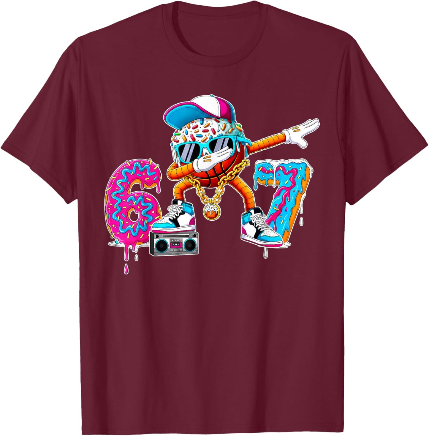 Cool 6 7 Six Seven Dabbing Basketball Boy Ice Cream Drip T-Shirt - T-Shirt | Maroon