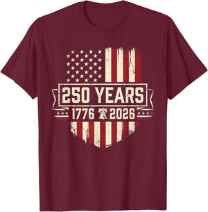 250th Patriotic American Birthday 250 Anniversary USA Flag T-Shirt - T-Shirt | Maroon