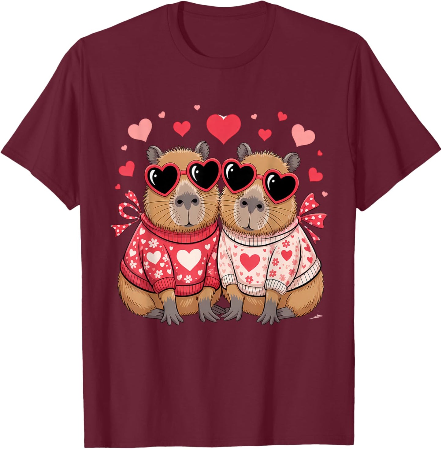 Valentines Day Cute Valentine Capybara T-Shirt - T-Shirt | Maroon
