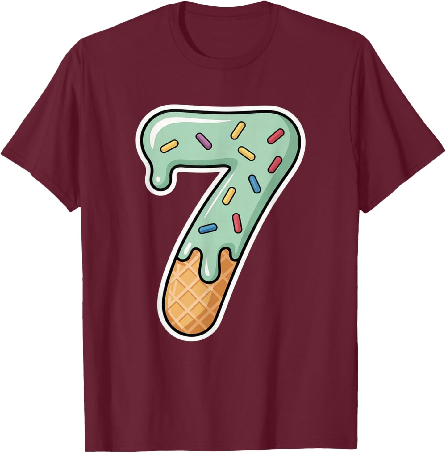 Number 7 Ice Cream Drip Six Seven 67 Meme 7th Birthday Boy T-Shirt - T-Shirt | Maroon
