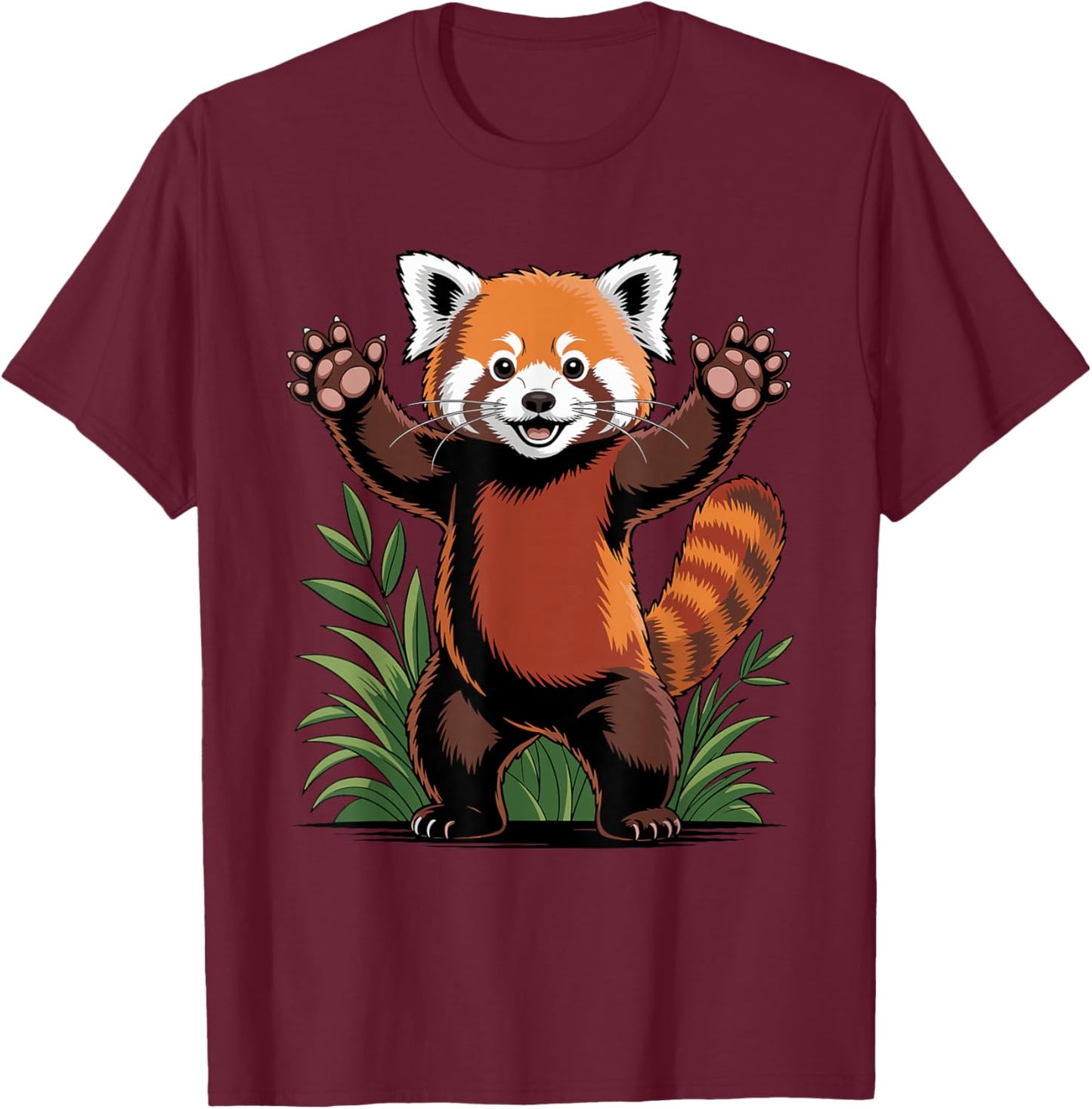 Red Panda Paws Hands Up Kawaii Red Panda T-Shirt - T-Shirt | Maroon