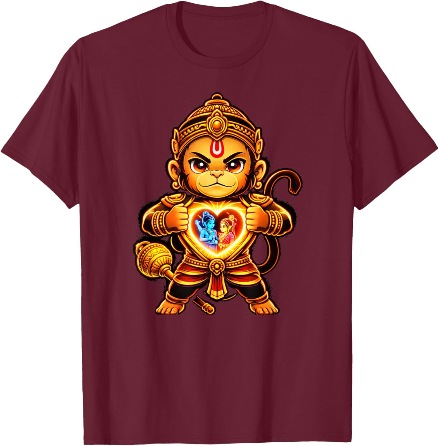 Hanumanji Hanuman Hindu Monkey God Lover Devotee T-Shirt - T-Shirt | Maroon