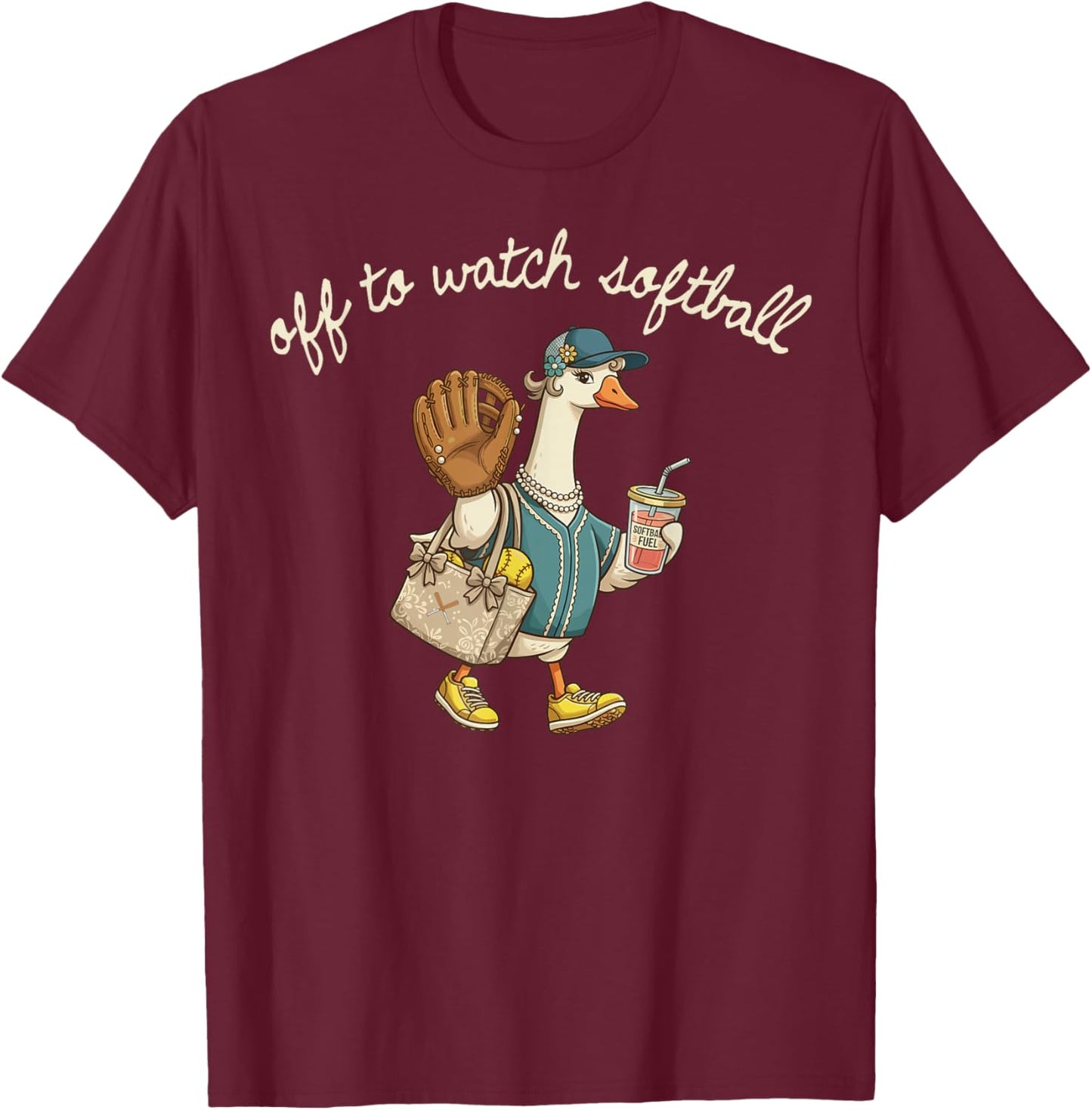 Off to Watch Softball Mommy Funny Goose Lover Sports T-Shirt - T-Shirt | Maroon