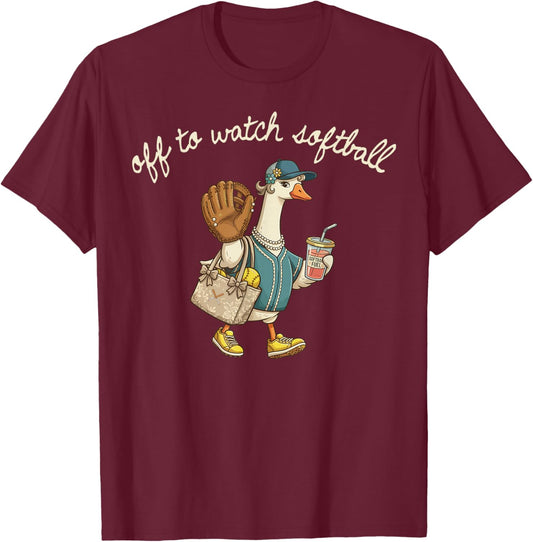 Off to Watch Softball Mommy Funny Goose Lover Sports T-Shirt - T-Shirt | Maroon