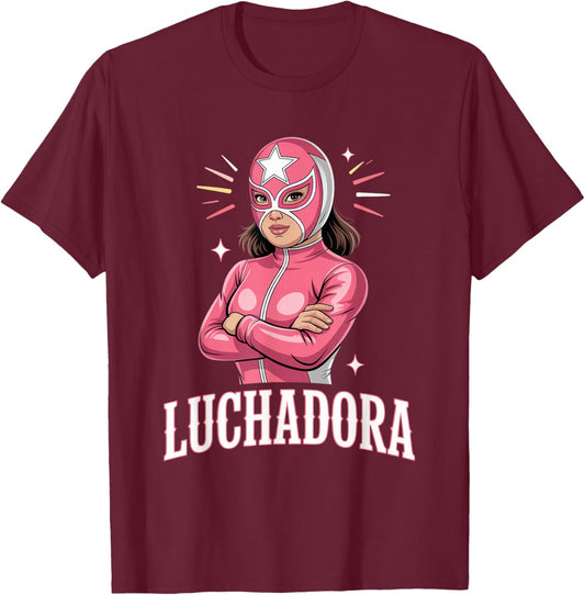 Luchadora Lucha Libre Masks Mexican Wrestling T-Shirt - T-Shirt | Maroon