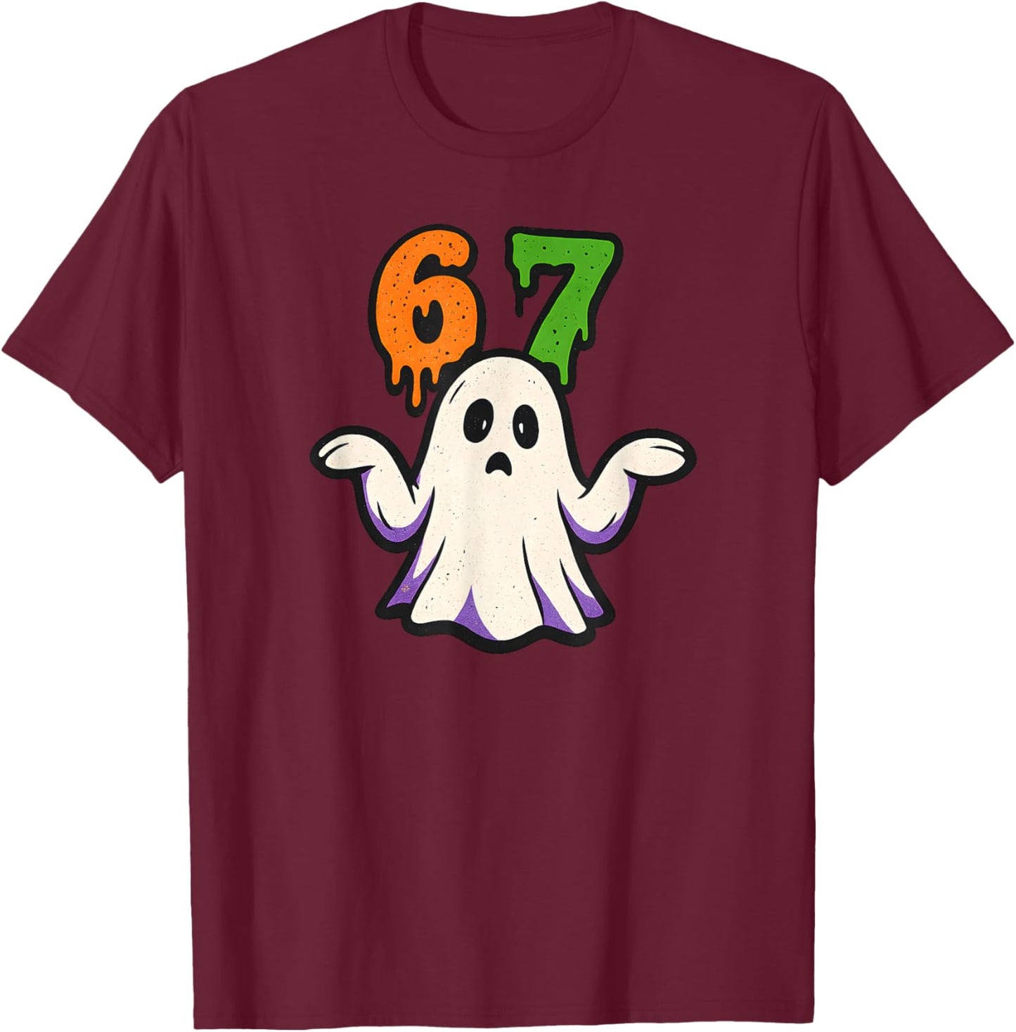 Halloween SCP 67 Cute Ghost Meme Six Seven Costume Design T-Shirt - T-Shirt | Maroon