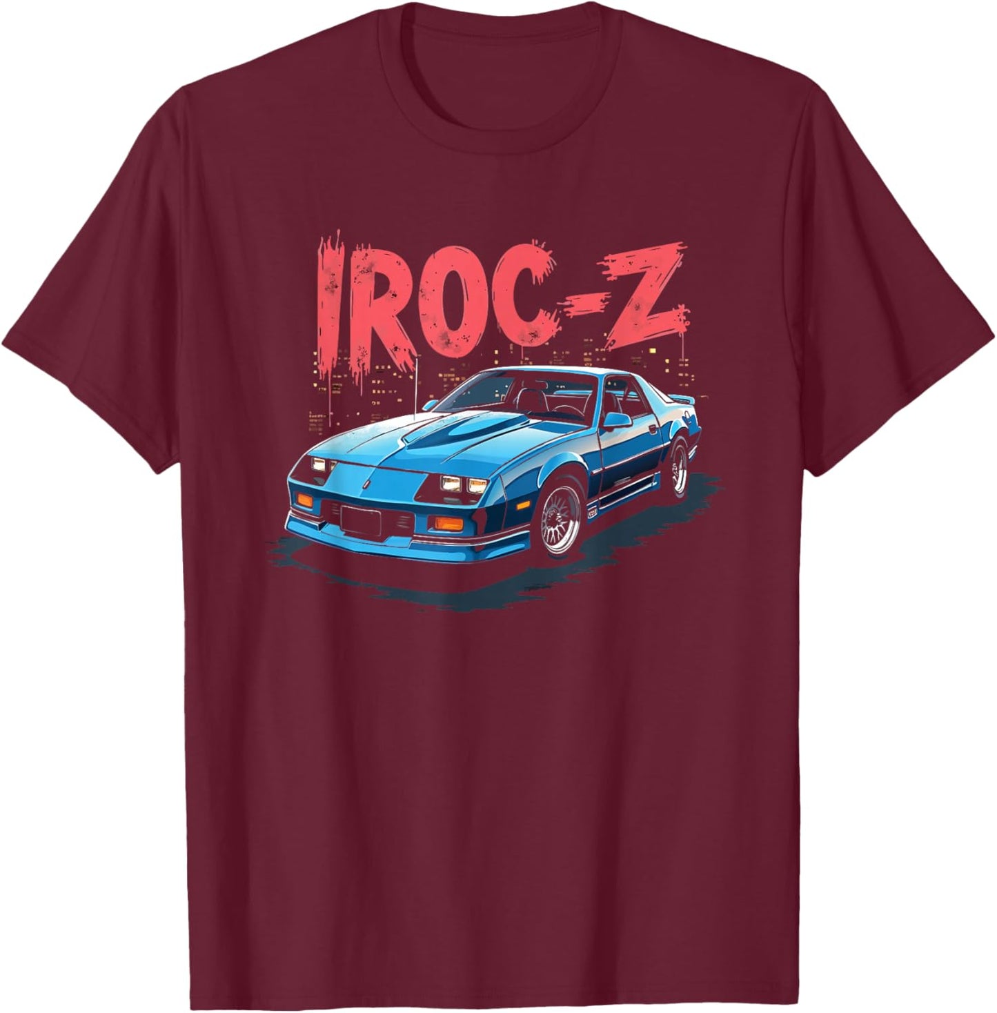 1985-1990 IROC-Z Muscle Car American Flag Patriotic IROC T-Shirt - T-Shirt | Maroon