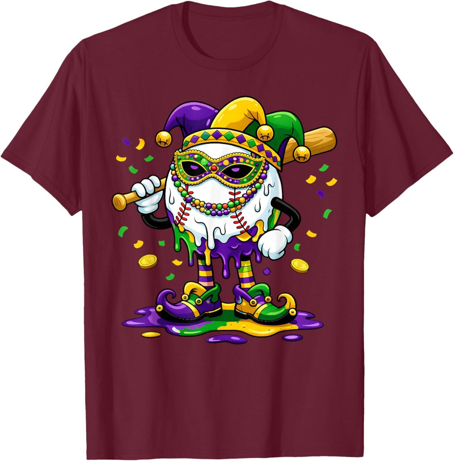 Mardi Gras Baseball Beads Party Fun Boys Girls Kids T-Shirt - T-Shirt | Maroon