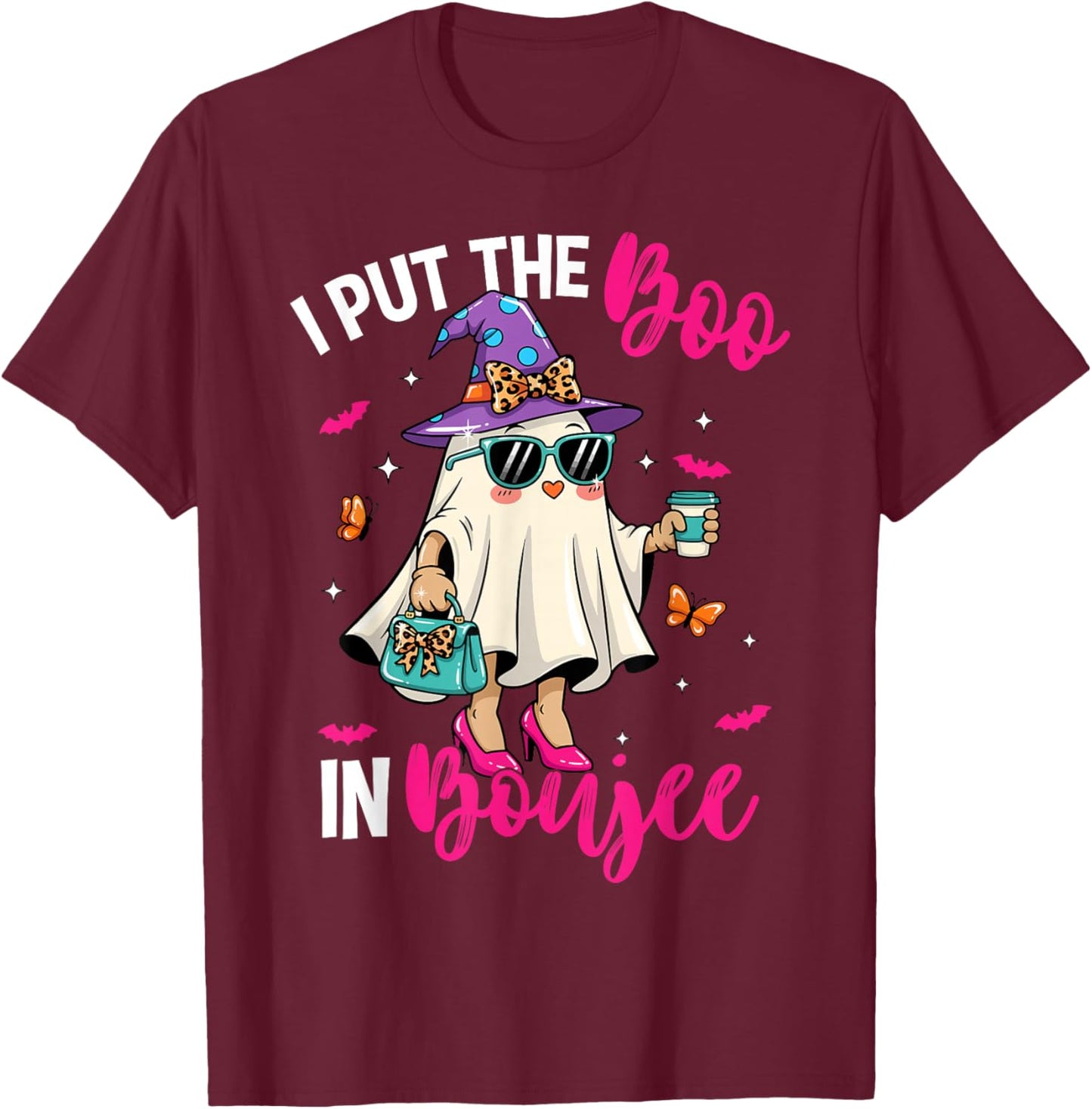 Spooky Ghost Pink I Put The Boo in Boujee Boo-Jie Halloween T-Shirt - T-Shirt | Maroon
