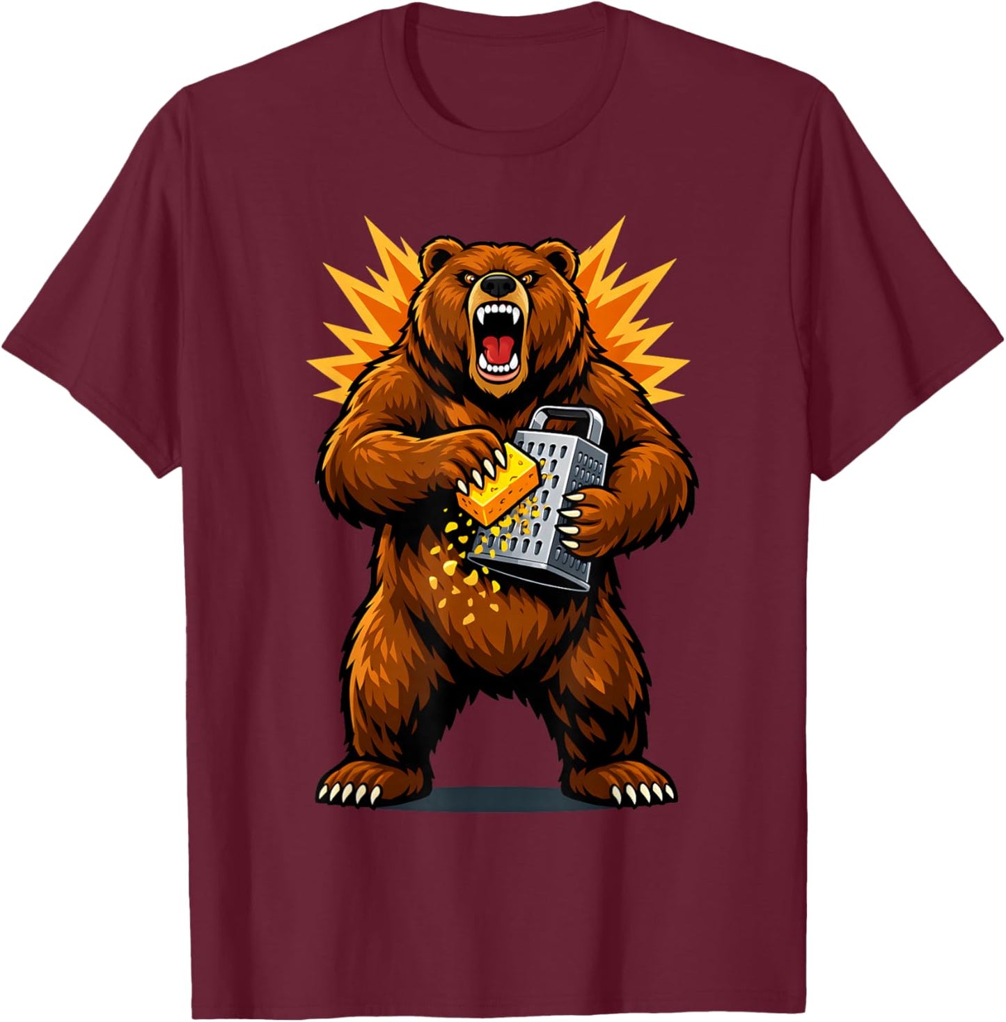 Angry Bear Grating Cheese Grater Hater T-Shirt - T-Shirt | Maroon
