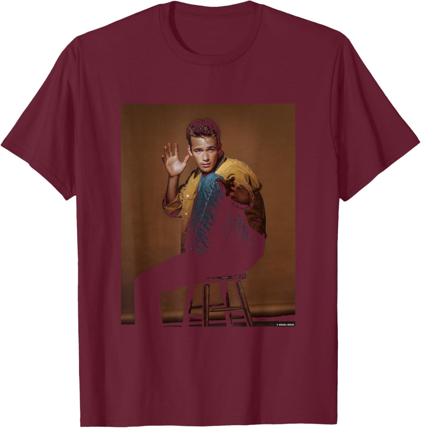 Beverly Hills 90210 Actor Luke Perry by Michael Grecco T-Shirt - T-Shirt | Maroon