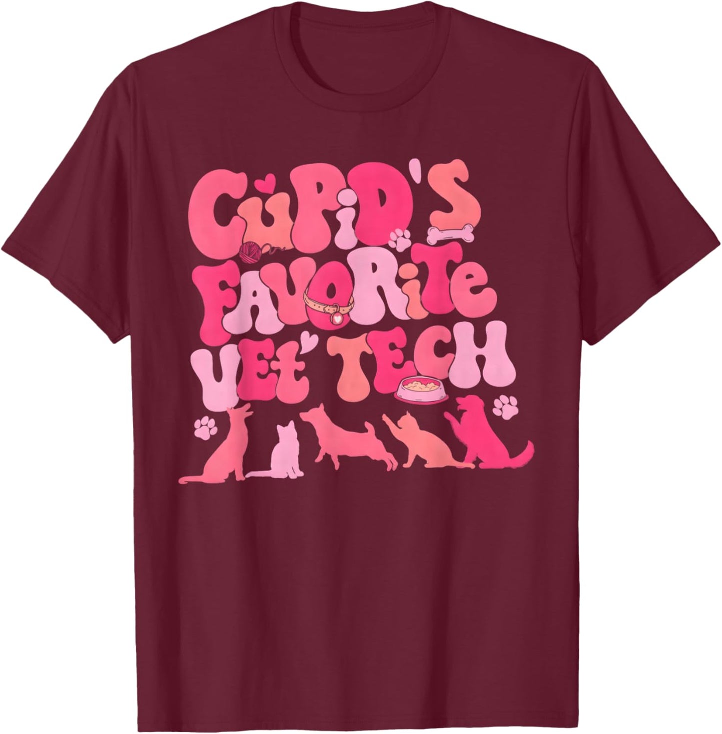 Cupid's Favorite Vet Tech Shirt Valentines Veterinarian T-Shirt - T-Shirt | Maroon
