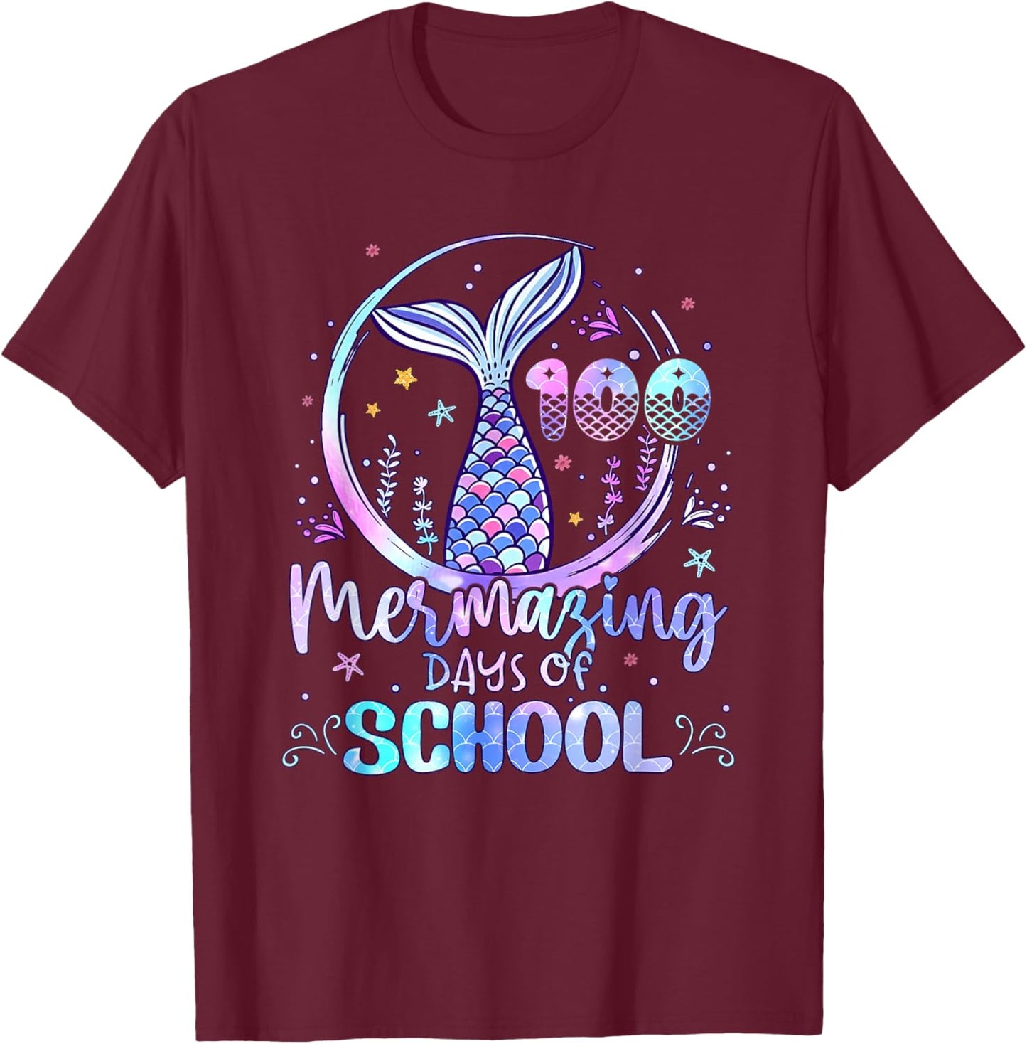100 Mermazing Days of School Mermaid 100th Day Girls Kids T-Shirt - T-Shirt | Maroon