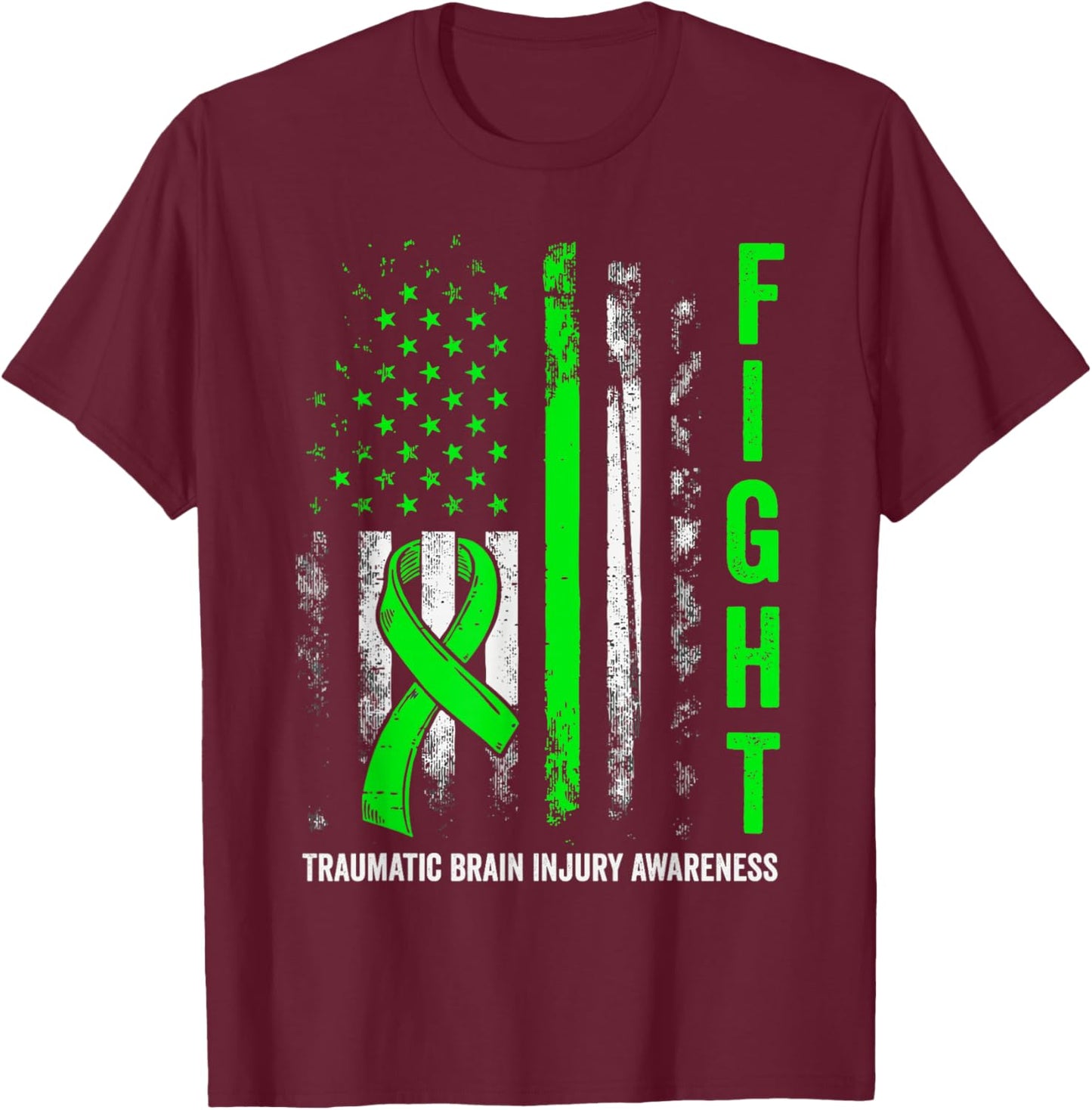 American US Flag Fight Traumatic Brain Injury Awareness T-Shirt - T-Shirt | Maroon