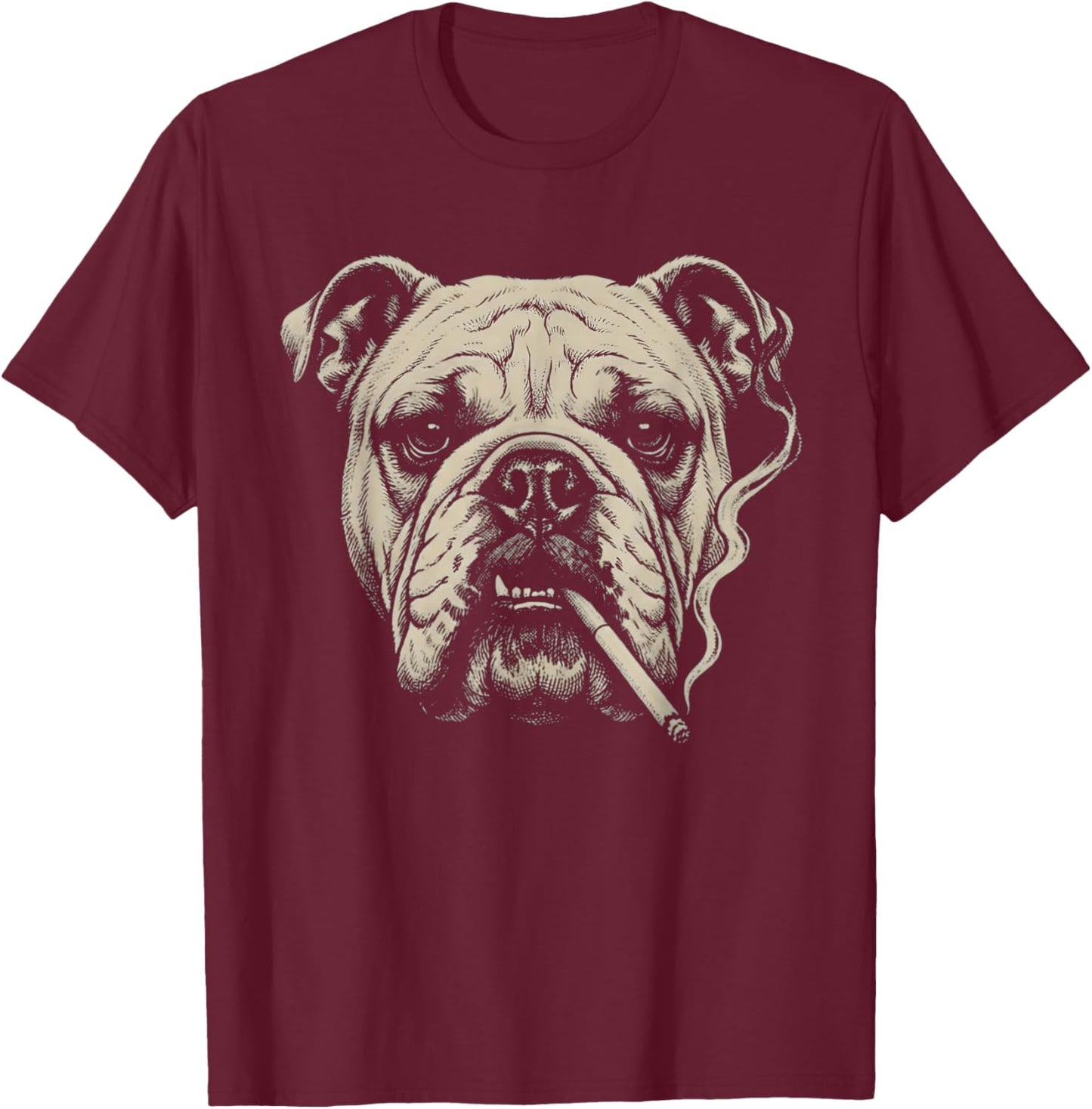 Dog Smoking Cigarette Funny English Bulldog Meme T-Shirt - T-Shirt | Maroon