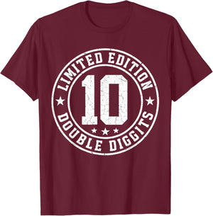 10th Birthday Boys 10 Years Officially Double Digits Bday T-Shirt - T-Shirt | Maroon