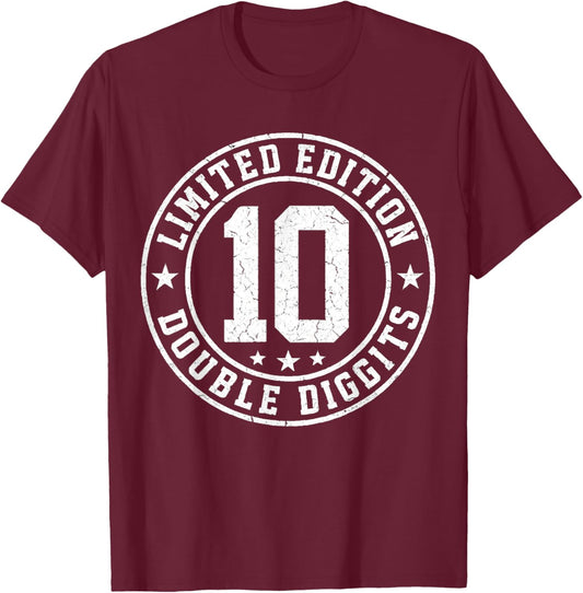 10th Birthday Boys 10 Years Officially Double Digits Bday T-Shirt - T-Shirt | Maroon