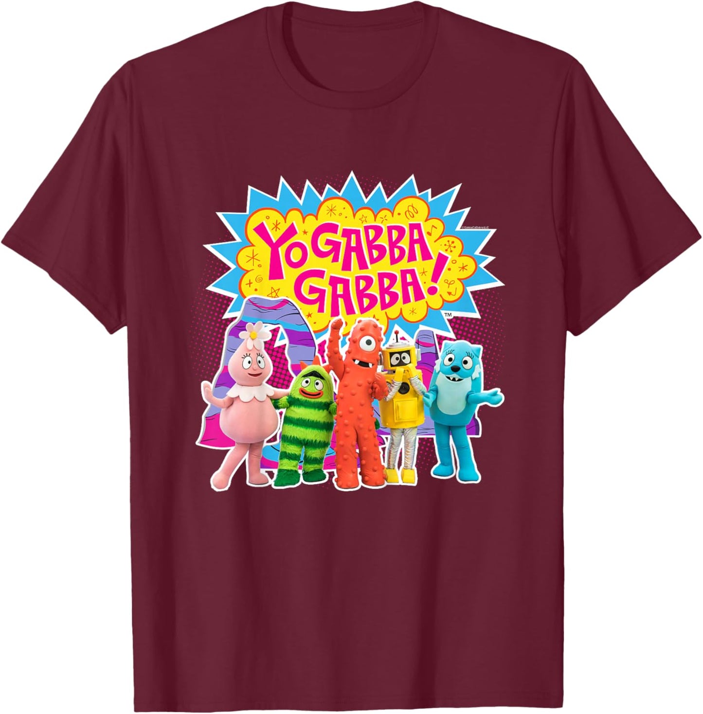 Kids Yo Gabba Gabba! Colorful Character Photo TV Show T-Shirt - T-Shirt | Maroon