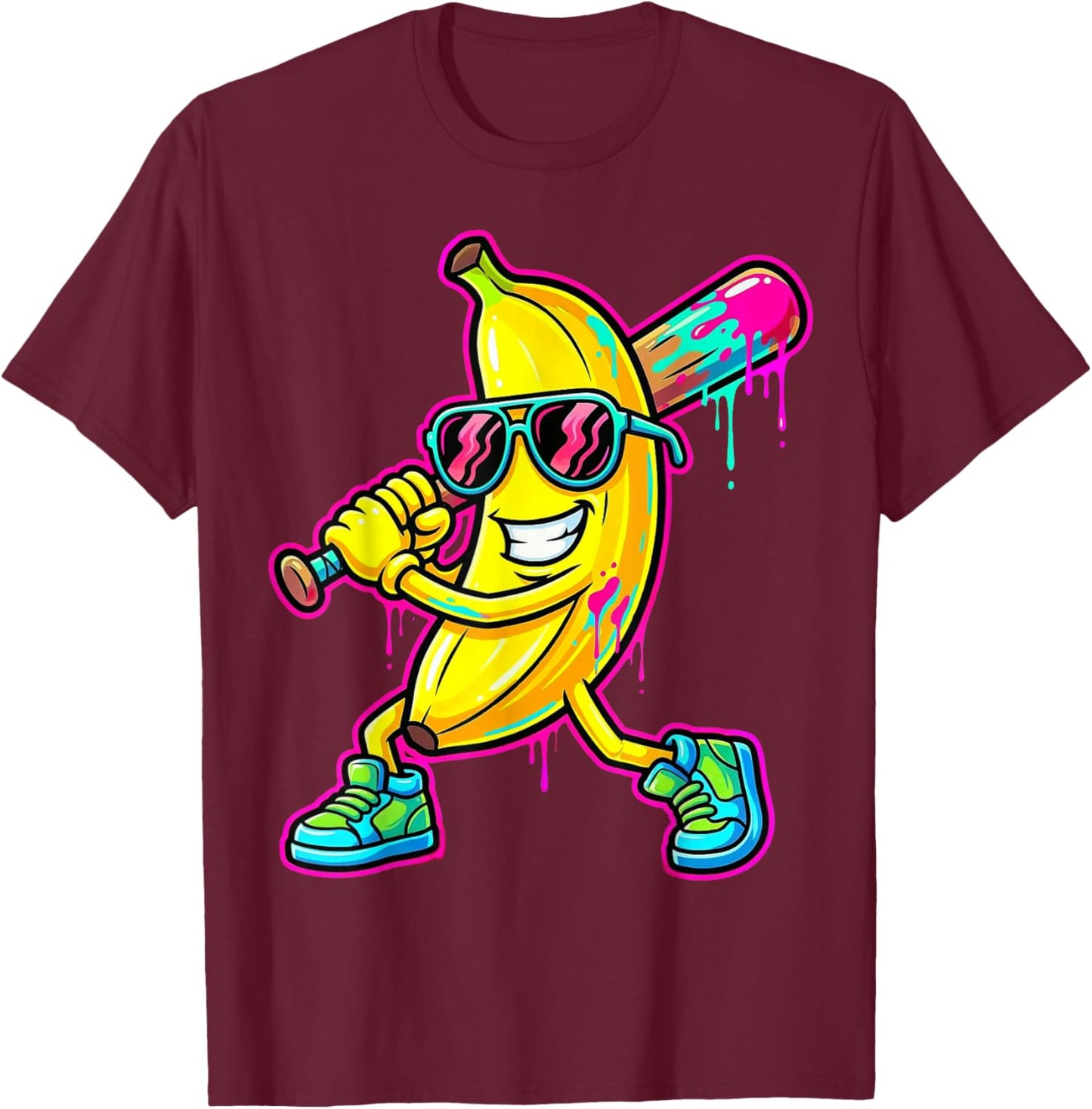 Banana Funny Baseball Drip Ice Cream Kids Youth Boys Girls T-Shirt - T-Shirt | Maroon