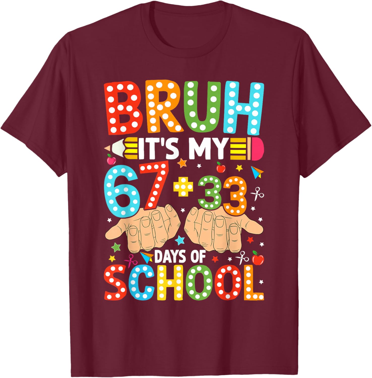 Bruh It's My 67 33 Days of School Kids Boys 100 Days Smarter T-Shirt - T-Shirt | Maroon