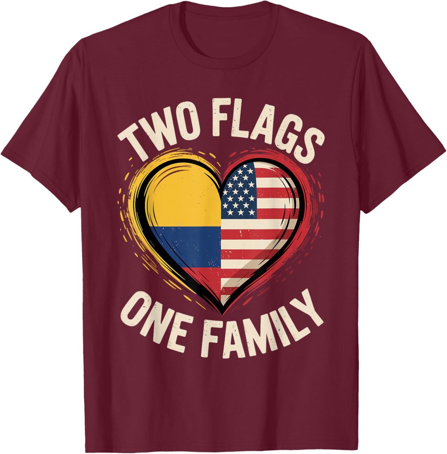 Two Flags One Family American Colombian USA Colombia America T-Shirt - T-Shirt | Maroon
